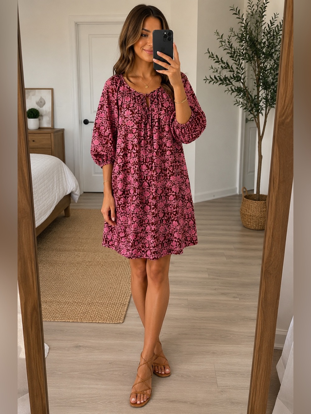 Breezy Boho Bohemian 100% Cotton Universal Thread Puff Sleeve XL Dress